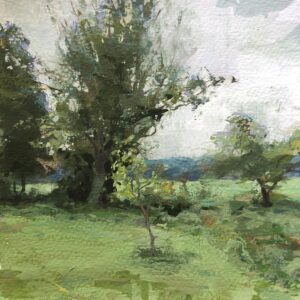 - SOLD - Jon Redmond, Along Burrows Run, 2025, Gouache on paper, 8 x 8 inches