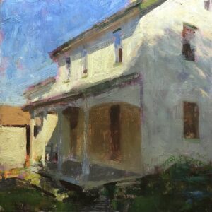 Jon Redmond, Farmhouse Fall, 2025, Oil on board, 10 x 10 inches