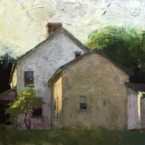 - SOLD - Jon Redmond, Farmhouse Spring, 2025, Oil on board, 10 x 10 inches