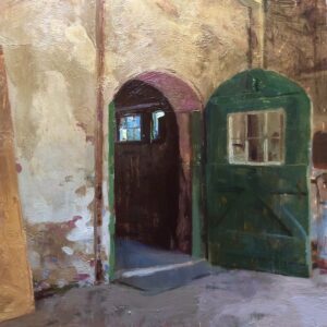 - SOLD - Jon Redmond, Green Door, 2025, Oil on board, 10 x 10 inches