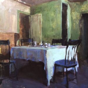- SOLD - Jon Redmond, Not My Dining Room, 2025, Oil on board, 10 x 10 inches