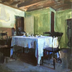 - SOLD - Jon Redmond, Not My Dining Room, 2025, Gouache on paper, 8 x 8 inches