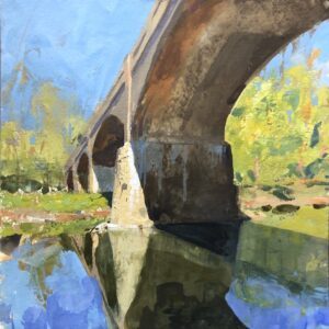 - SOLD - Jon Redmond, Pyle's Bridge, 2025, Gouache on paper, 8 x 8 inches