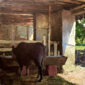 - SOLD - Jon Redmond, Sunlight in a Barn, 2025, Oil on board, 10 x 10 inches