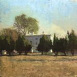 Jon Redmond, Through the Cedars, 2025, Oil on board, 10 x 10 inches