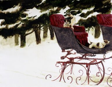 Jamie Wyeth, Jack Russell Sleigh, 1987, Mixed media on paper, 23 x 29 inches
