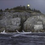 Peter Sculthorpe, Monhegan Evening, Pulpit Rock, 2025, Oil on linen, 40 x 40 inches