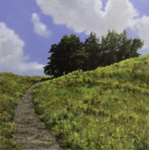 Peter Sculthorpe, Trail, Snuff Mill, 2025, Oil on panel, 8 x 8 inches