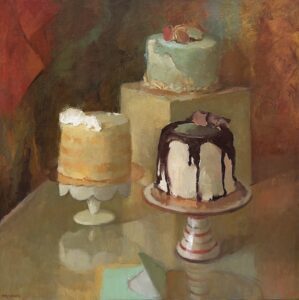 Tina Ingraham, Cake Mountain, 2023, Oil on linen, 26 x 26 inches