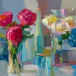 Christine Lafuente, Dark Pink and White Peonies, 2023, Oil on linen, 18 x 24 inches