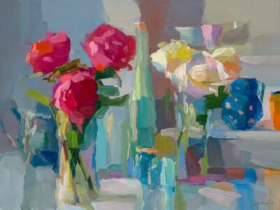 Christine Lafuente, Dark Pink and White Peonies, 2023, Oil on linen, 18 x 24 inches