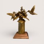 Margery Torrey, Unexpected Company (Hummingbirds at Luncheon Bouquet), Bronze, 14 x 13 x 7 inches, edition of 50