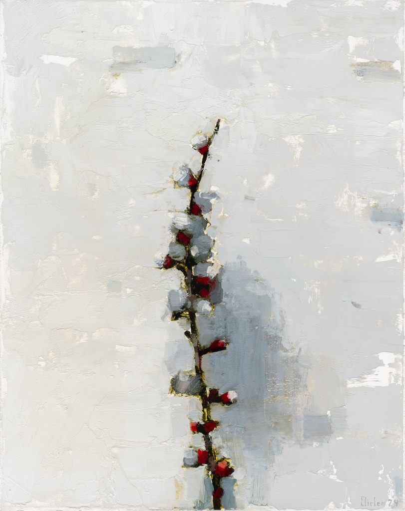 - SOLD - Stanley Bielen, March Buds, 2025, Oil on mounted panel, 18 ¾ x 14 ¾ inches