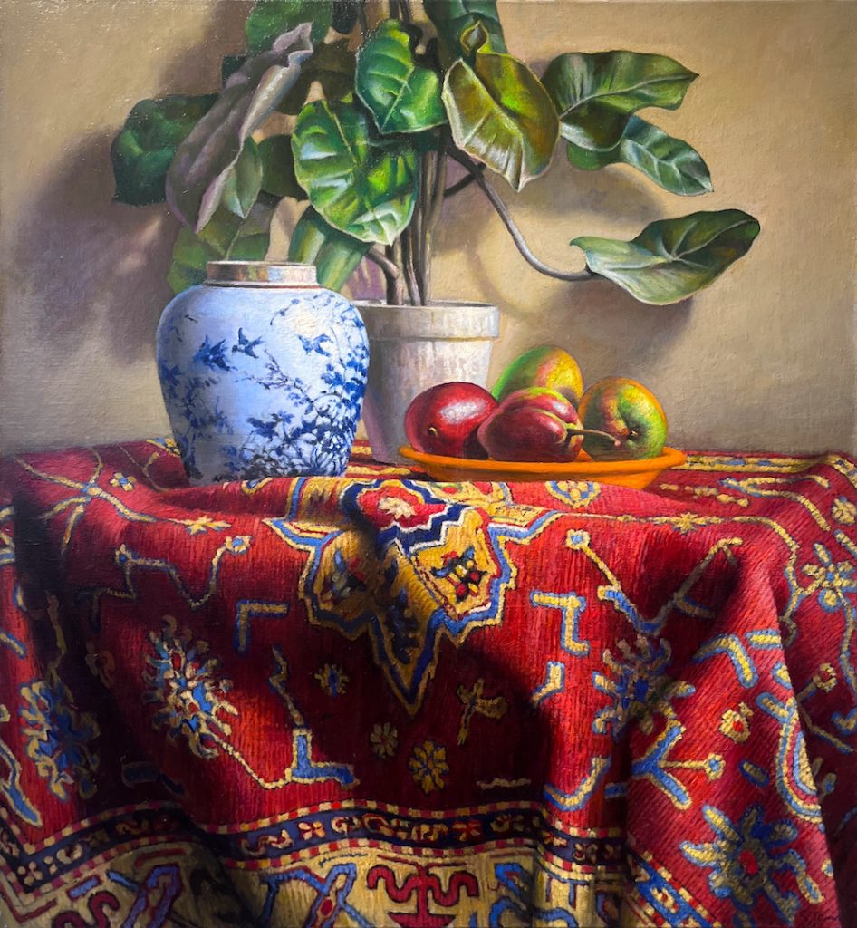 Stephen Tanis, Mangoes, 2025, Oil on canvas, 33 x 30 1/2 inches