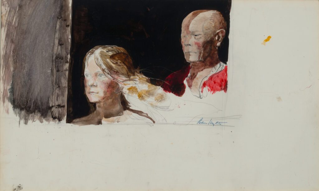 Andrew Wyeth (1917-2009), Siri and her Father, study, 1973, Watercolor on paper, 13 x 22 inches