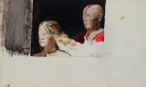 Andrew Wyeth (1917-2009), Siri and her Father, study, 1973, Watercolor on paper, 13 x 22 inches