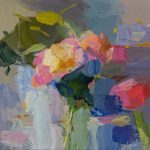 Christine Lafuente, Peonies, Pink and Red, 2025, Oil on linen, 10 x 10 inches