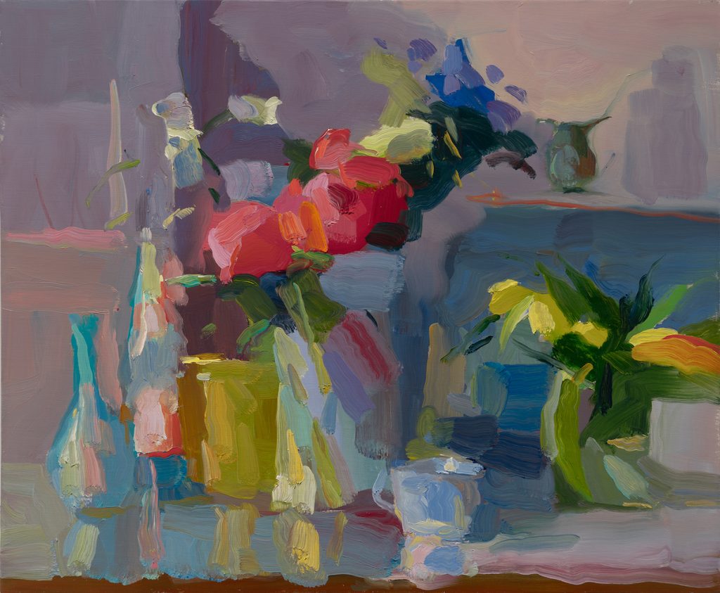 Christine Lafuente, Red Peonies and Tulips, 2025, Oil on linen, 20 x 24 inches