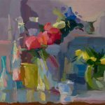 Christine Lafuente, Red Peonies and Tulips, 2025, Oil on linen, 20 x 24 inches