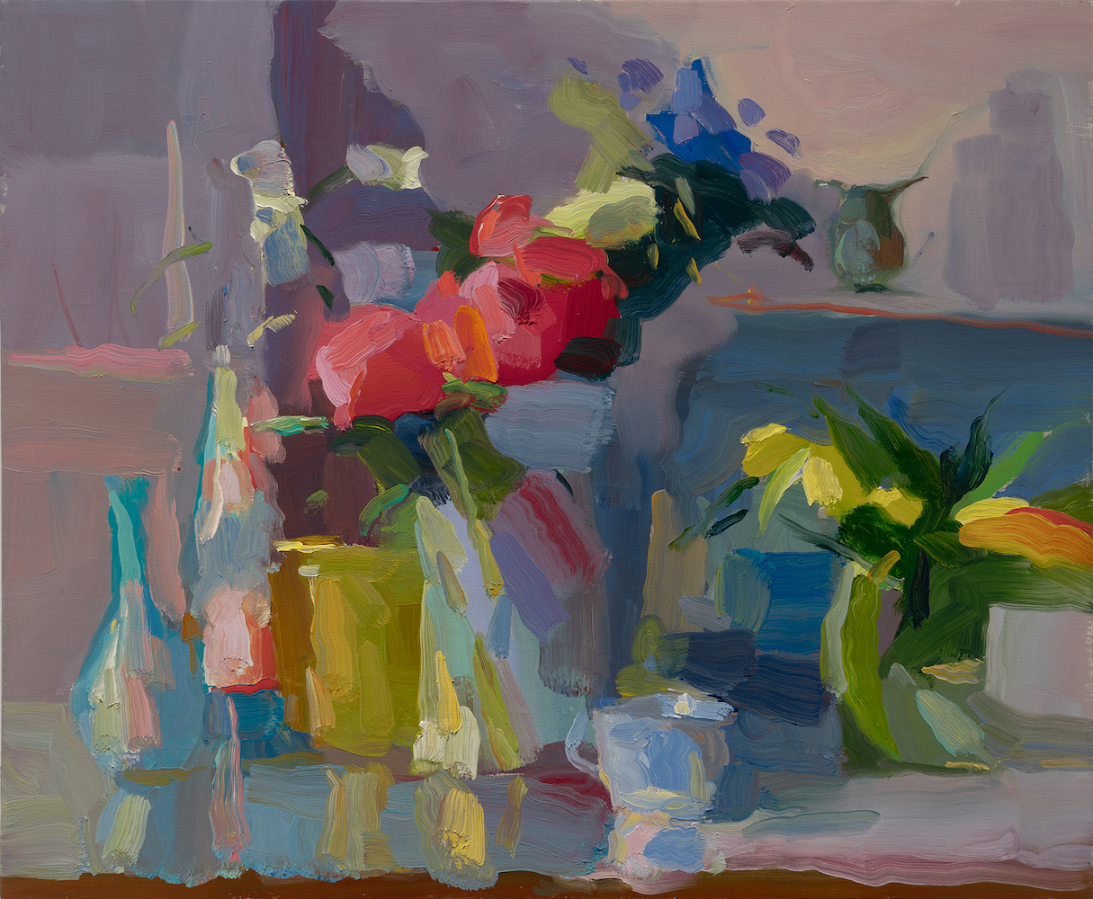 Christine Lafuente, Red Peonies and Tulips, 2025, Oil on linen, 20 x 24 inches