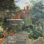 Elizabeth Endres, Potting Station, 2026, Oil on canvas, 44 x 46 inches