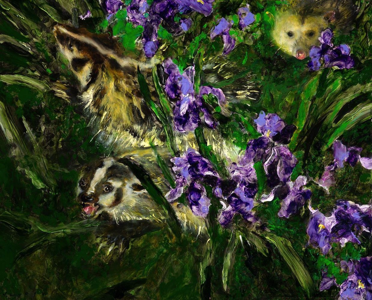 Jamie Wyeth (b. 1946), Carolyn's irises, 2014, Acrylic, gesso and oil on panel, 25 ½ x 31 ¼ inches