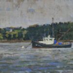 Michael Doyle, Maine Lobster Boat, 2025, Oil on masonite, 11 ¼ x 5 ⅞ inches