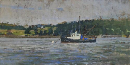 Michael Doyle, Maine Lobster Boat, 2025, Oil on masonite, 11 ¼ x 5 ⅞ inches