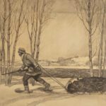 N.C. Wyeth (1882-1945), The Trapper (The Story of Furs, composition drawing), 1939/1940, charcoal on paper, 41 x 38 inches