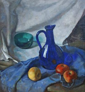 - SOLD - N.C. Wyeth (1882-1945), Still Life with Apples, Blue Pitcher and Green Glass Bowl, ca. 1925/1935, Oil on canvas, 40 ⅜ x 36 ⅜ inches