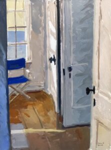 Philip Koch, Hopper Studio Bedroom, 2025, Oil on panel, 20 x 15 inches