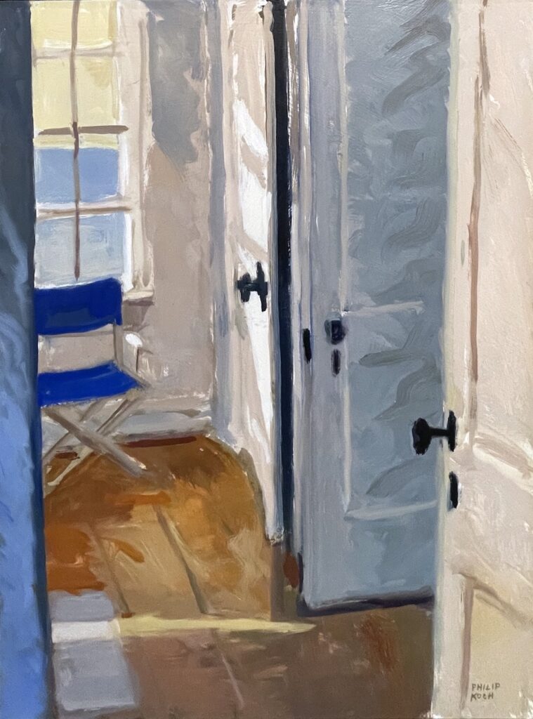 Philip Koch, Hopper Studio Bedroom, 2025, Oil on panel, 20 x 15 inches