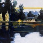 Philip Koch, Wooded Pond, 2025, Oil on canvas, 16 x 36 inches
