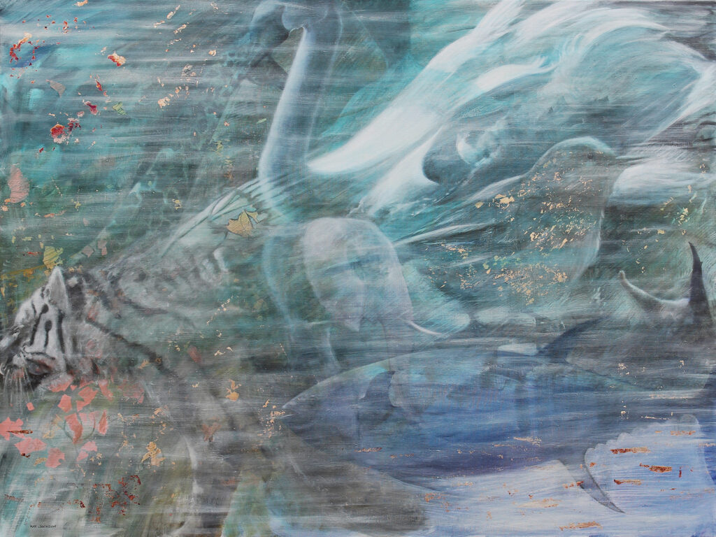 Kay Jackson, It's All Connected, Opus II, 2014, Oil with gold and copper leaf on linen, 36 x 48 inches