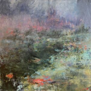 Vicki Vinton, Morning Walk, 2026, Plaster and emulsion on canvas, 48 x 48 inches