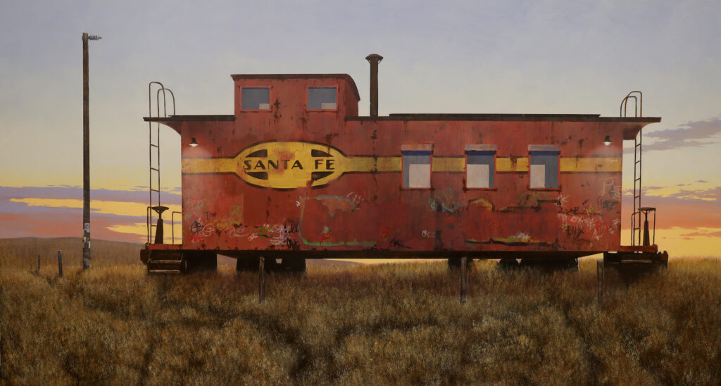 Francis DiFronzo, The High Ground, Oil over watercolor, gouache and acrylic on panel, 36 x 70 inches