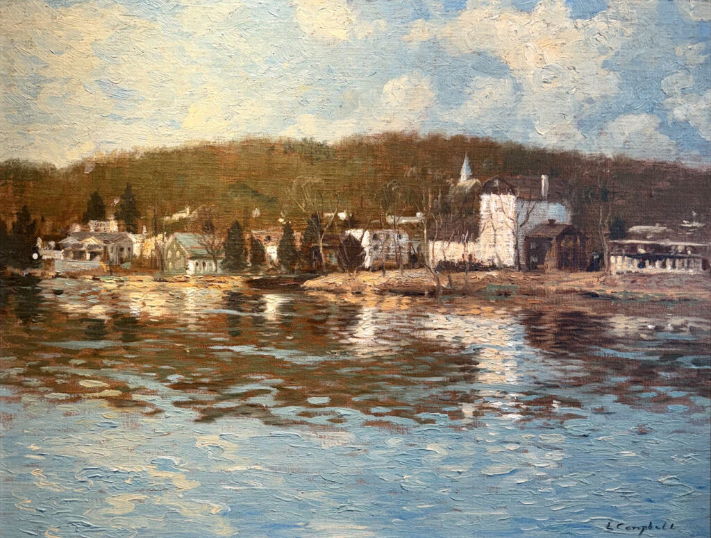 Laurence A. Campbell (1939-2024), View of New Hope, 1987, Oil on canvas, 22 x 28 inches