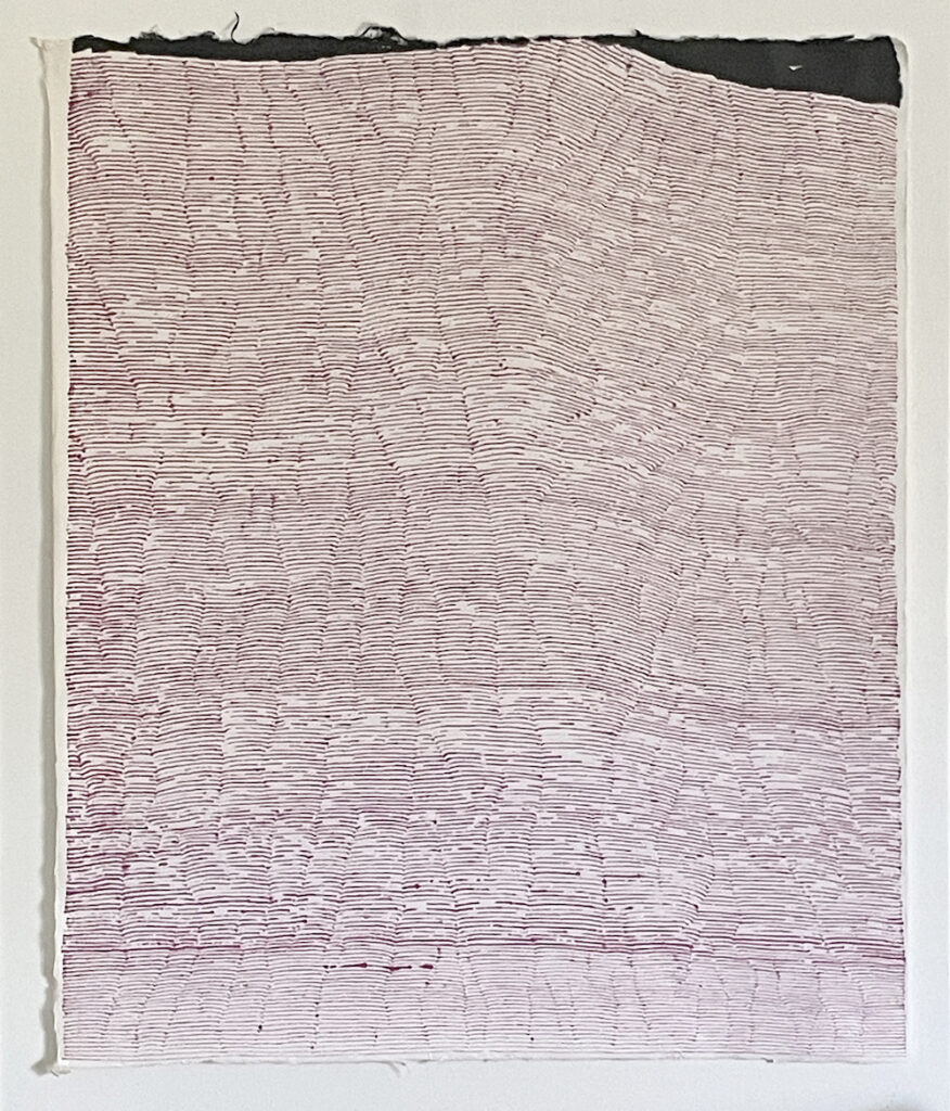 Cheryl Levin, Red Path with Black, 2026, Ink on washi, 20 x 16 inches