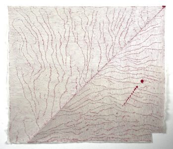 Cheryl Levin, Red Path with a Diagonal and Cut A Way, 2026, Ink on washi, 14 1/2 x 17 inches