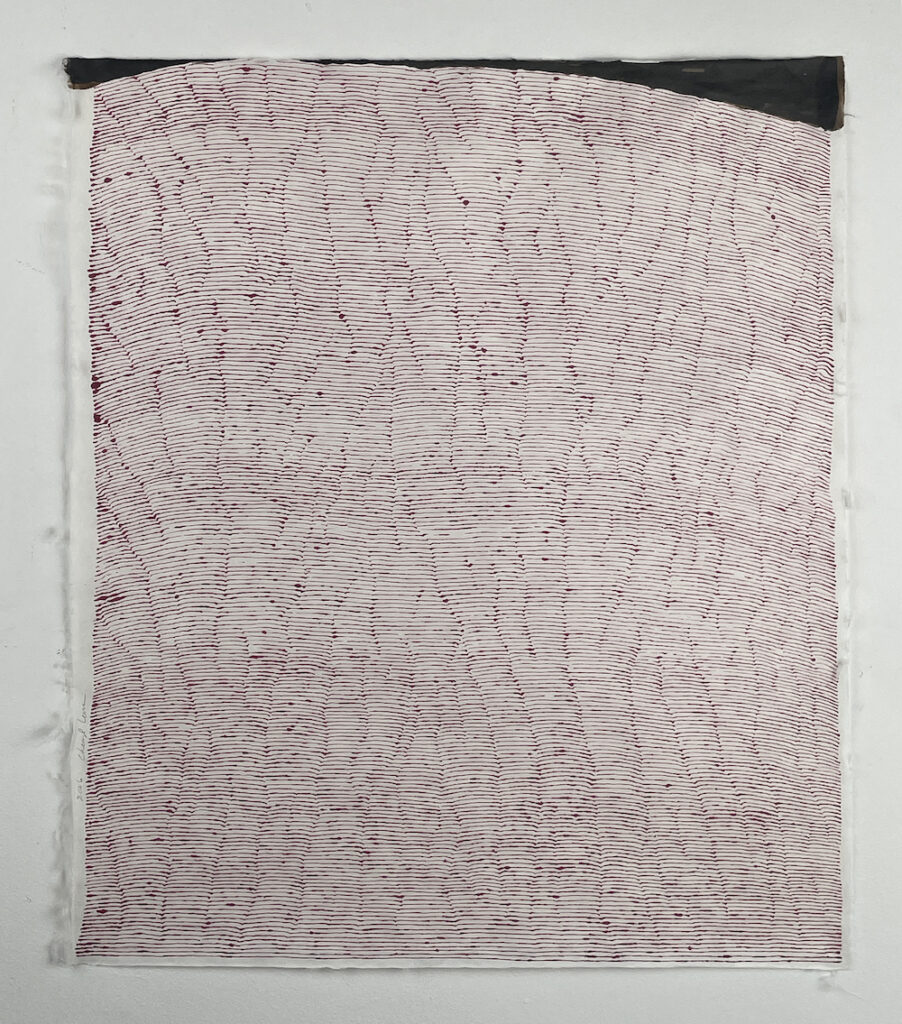 Cheryl Levin, Red Path in June, 2026, Ink on washi, 19 1/2 x 17 inches