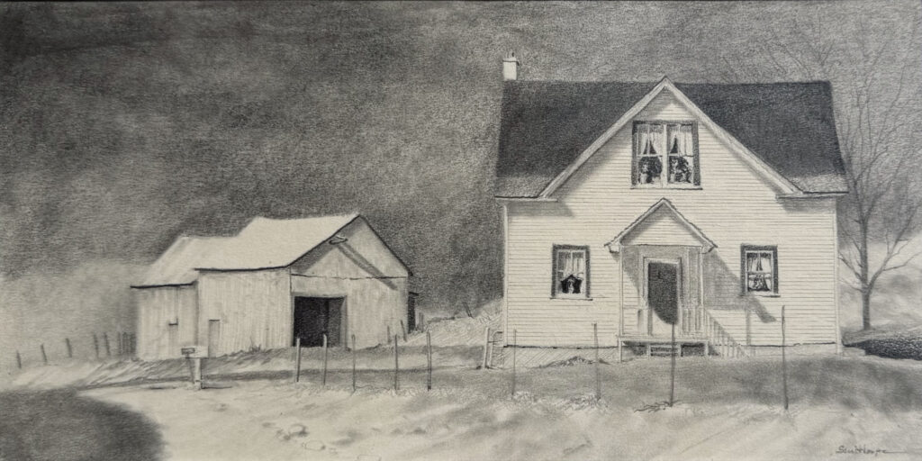 Peter Sculthorpe, Winter Road, Pencil on paper, 5 x 10 inches